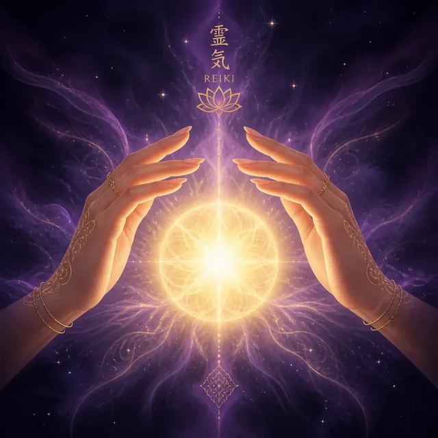 Hands holding warm healing light